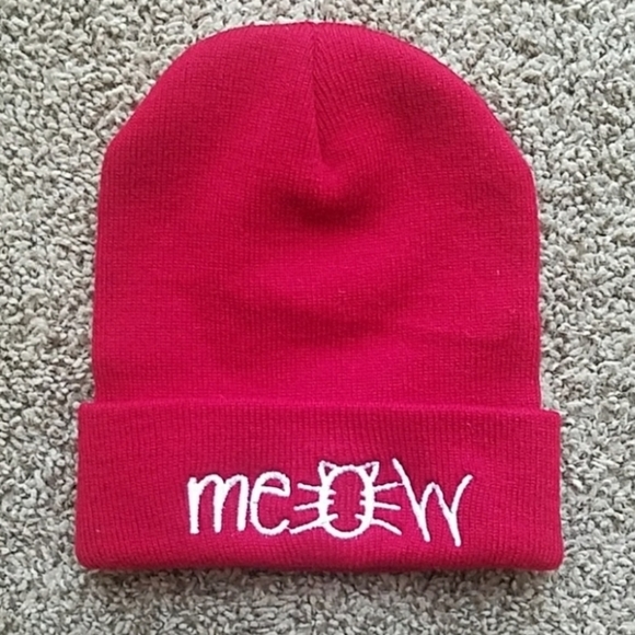 Accessories - NEW Red Beanie knit hat Cat MEOW skull cap